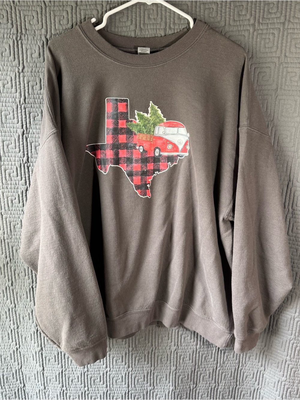Gildan Heavy Blend Texas Christmas Sweatshirt 2XL Charcoal Grey Plaid Holiday